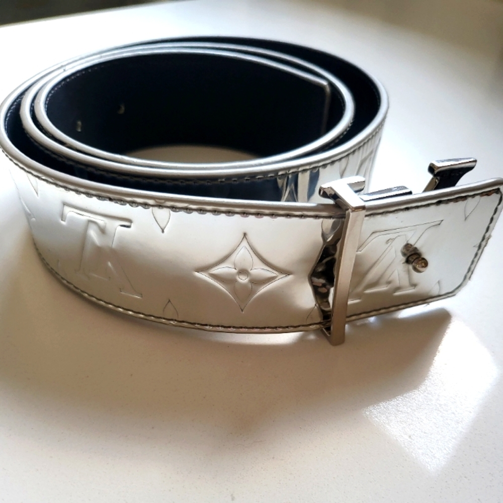 Authentic Louis Vuitton Virgil Abloh Silver Mirror Reversible Belt Waist 90/36